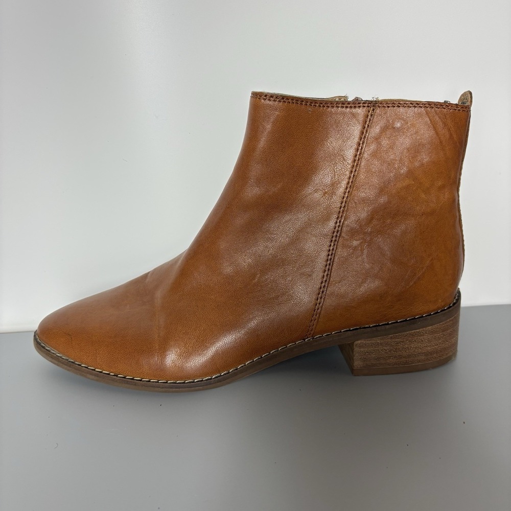 Lucky Brand Letrica Leather Ankle Boots Brown Side Zip Low Heel Women 8M - Picture 3 of 10